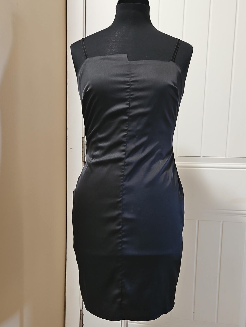 Missguided Asymmetrical Neckline Satin Bodycon Mini Dress 4 In Black